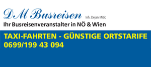 Logo DM Busreisen und Taxi